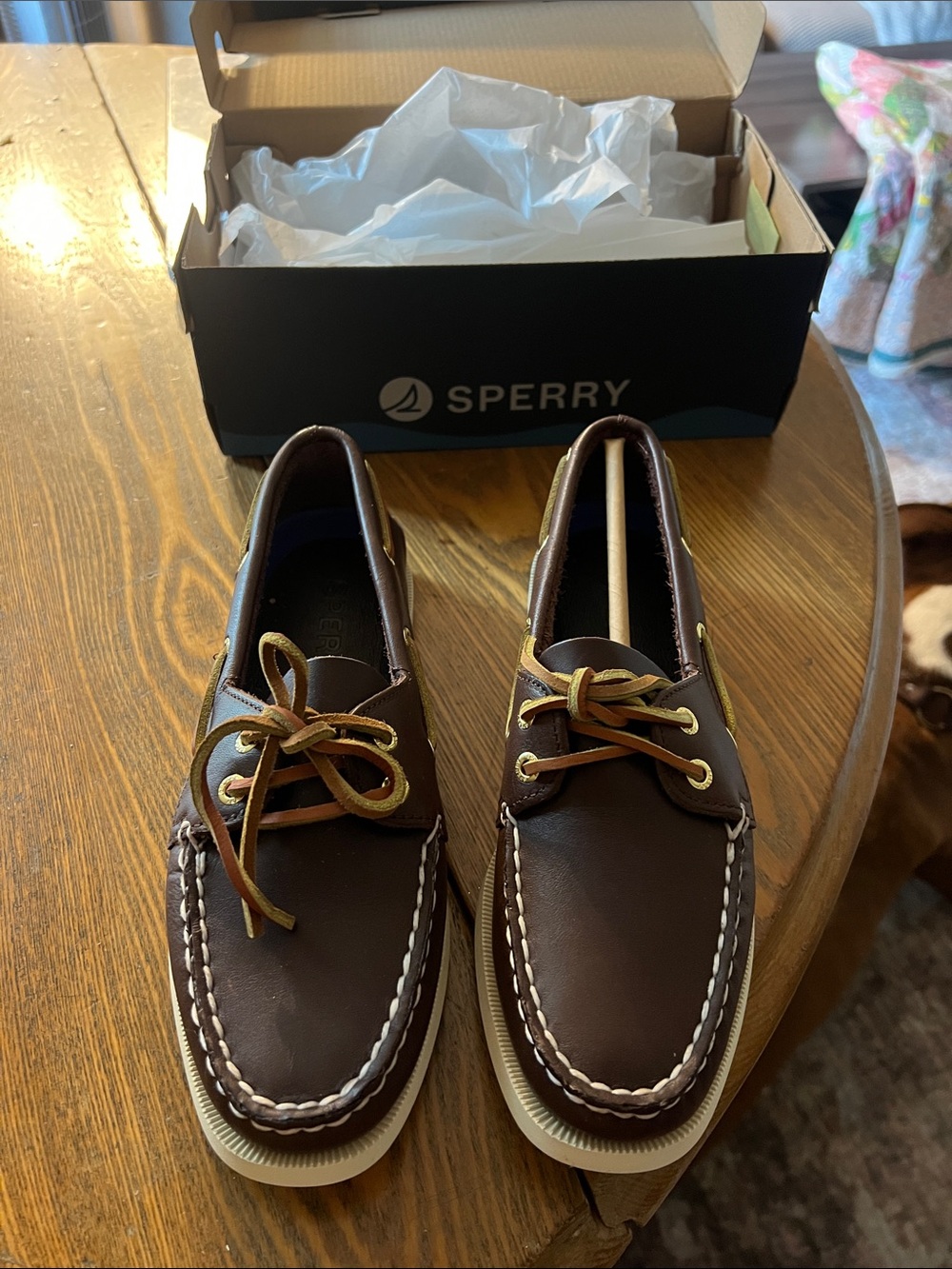 Brand New Sperrys Dark Brown Leather Boat Shoes with Tan Laces